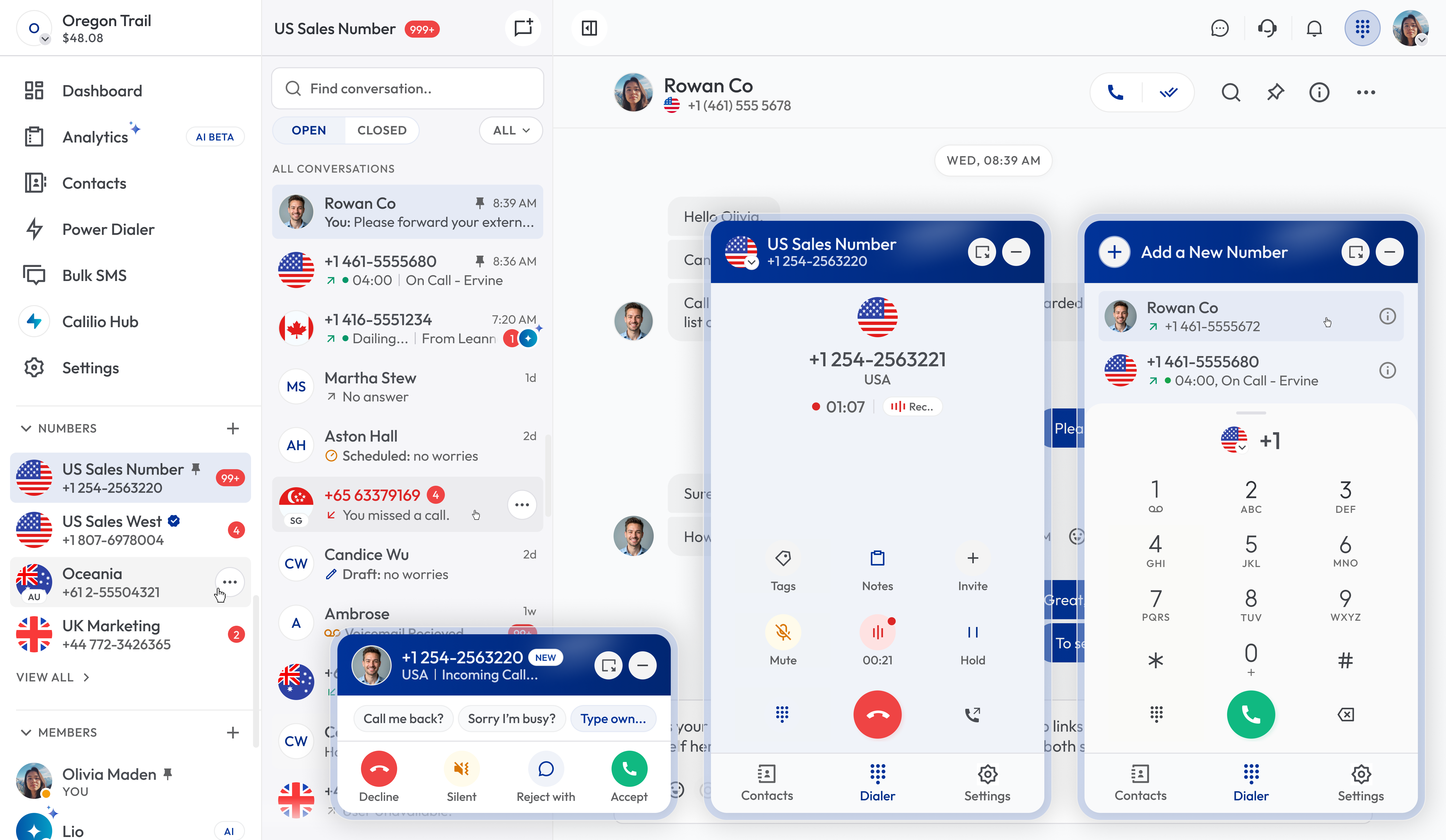 Calilio call management dashboard